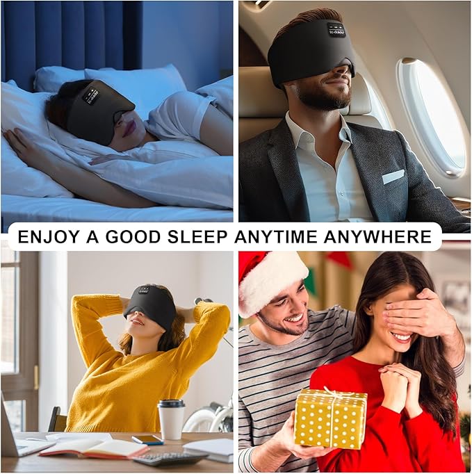 LC-dolida Sleep Mask with Bluetooth Headphones, Ice Silk Sleep Headphones with Bluetooth 5.4, Total Blackout Eye Mask for Sleeping, Soft Sleep Mask for Women Men, All Night Sleep, Travel(Black)