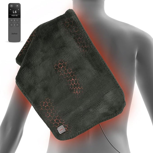 Nano Heating Pad for Pain Relief, Far Infrared Heating Electric Pad for Period Cramps Back Neck, Washable, 12V Safe & Eco, Portable Cordless Remote with 6 Heat&Time Settings (Light Grey)
