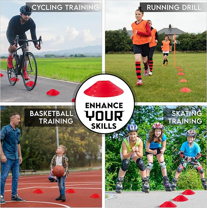 Mini Cones for Sports - Better Space Utilization - Comes with Shoulder Strap - for Agility Training Drills (Orange - 25 Pack)