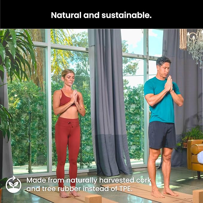 Luxury Cork Yoga Mat - Non Slip, Extra Thick Grip. Thicker, Longer, and Wider for More Comfort and Support. Tough Enough For Hot Yoga. Natural, Non Toxic, and Eco Friendly. Optional Alignment Lines.