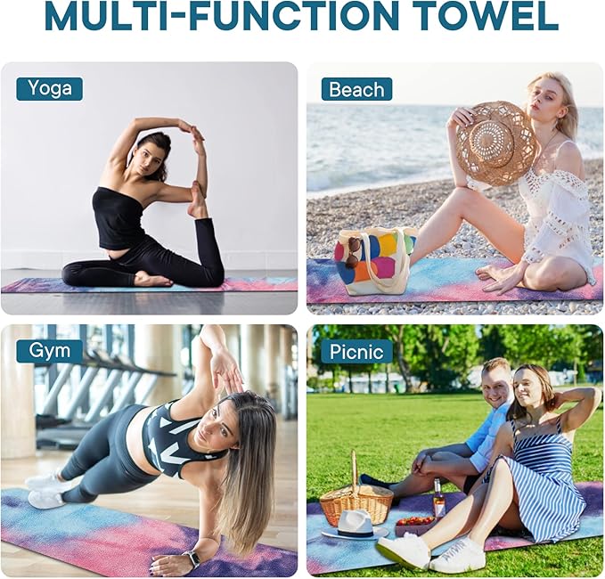 Yoga Towels, Non Slip Hot Yoga Mat Towel with Grip Dots,Super-Absorbent Soft Microfiber Yoga Blanket for Pilates, Fitness and Workout 72inch x 24inch
