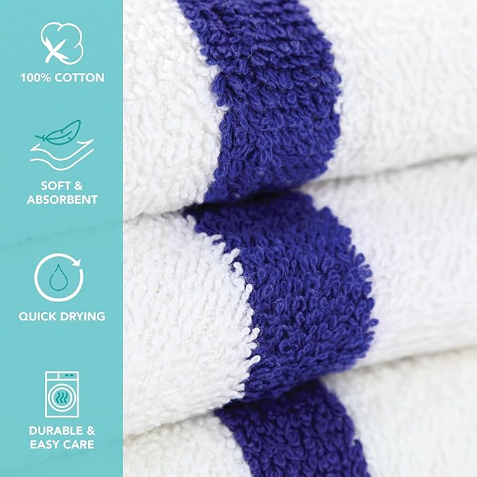 Arkwright White Bath Gym Towel - Case of 60 - Bulk 100% Cotton Soft Quick Dry Sweat Absorbent Hotel Quality Towels for Workout, Bathroom, Spa, Pool, 22 x 44 in, Blue