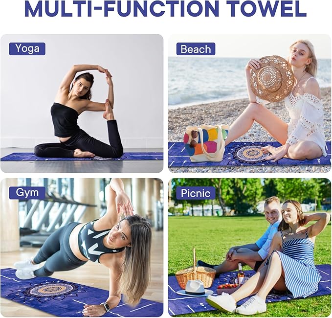 Yoga Towels, Non Slip Hot Yoga Mat Towel with Grip Dots,Super-Absorbent Soft Microfiber Yoga Blanket for Pilates, Fitness and Workout 72inch x 24inch