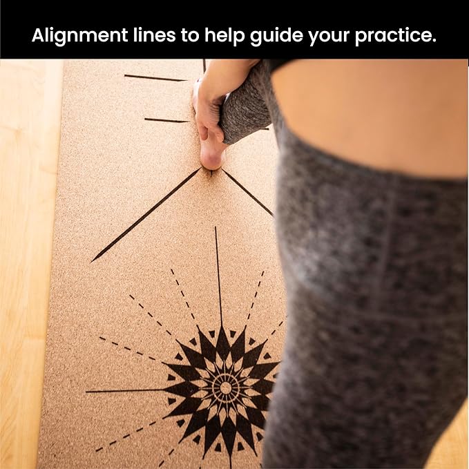 Luxury Cork Yoga Mat - Non Slip, Extra Thick Grip. Thicker, Longer, and Wider for More Comfort and Support. Tough Enough For Hot Yoga. Natural, Non Toxic, and Eco Friendly. Optional Alignment Lines.