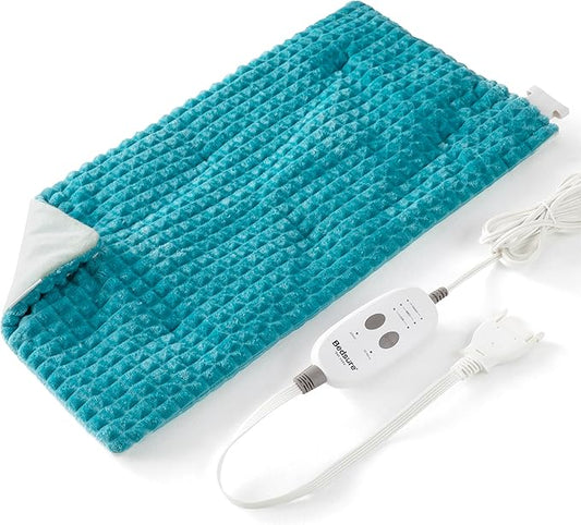 Bedsure Back Heating Pad for Neck and Shoulders, Weighted Heated Pad with Vibration, FSA Eligible Items, Birthday Gifts for Women Men Mom Men, Auto Shut Off, 5lbs 12" x 24", Teal