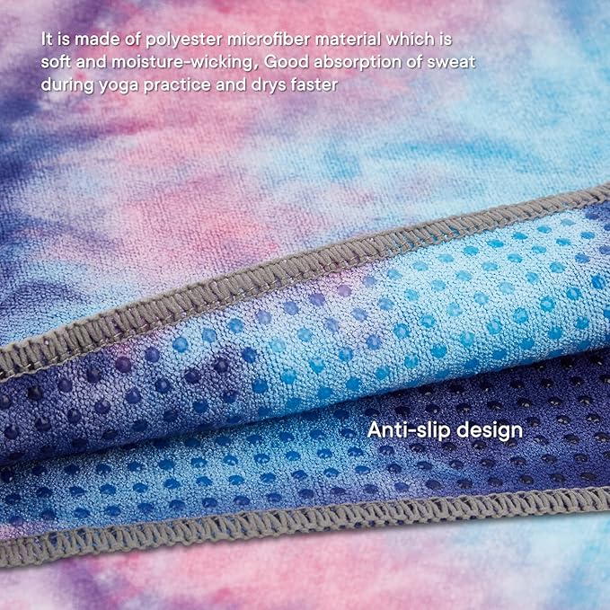 Yoga Towels, Non Slip Hot Yoga Mat Towel with Grip Dots,Super-Absorbent Soft Microfiber Yoga Blanket for Pilates, Fitness and Workout 72inch x 24inch