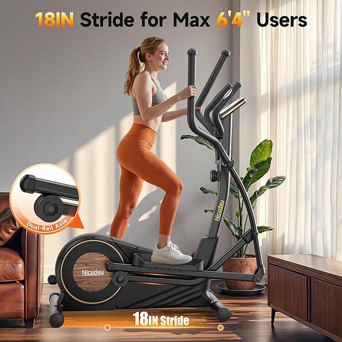 Niceday Elliptical Exercise Machine, Elliptical Machine for Home, Magnetic Elliptical Trainer with 15.5IN-19IN Stride, 16 Resistance Levels, 400LBS Loading Capacity, Support Kinomap APP