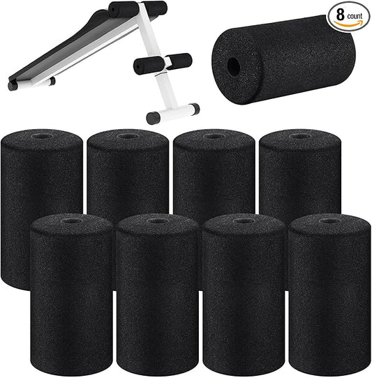 Deekin 8 Pieces Foam Foot Pads Rollers Set High Density Foam Roller for Gym Exercise Machines Equipment Replacements Exercise Massage Muscle Recovery, 6.3" x 3.4" OD x 0.87" ID