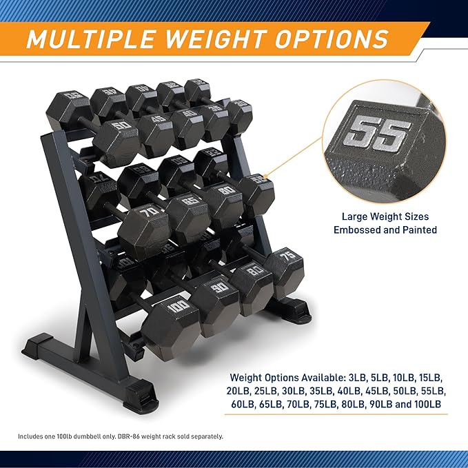 Marcy Cast Iron Hex Dumbbells Collection - Available size from 3-lb to 100-lb, SOLD INDIVIDUALLY