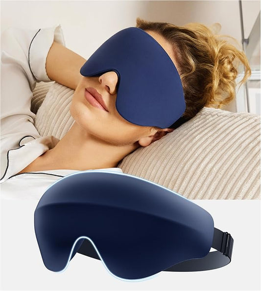 Sleep Mask with 3D Contoured Memory Foam, Zero Light Leakage Nose Bridge, Breathable Eye Cover for Side Sleepers, Travel, Office Nap & Insomnia Relief，Navy