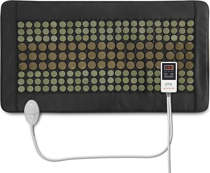 UTK Far Infrared Heating Pad for Back, 5X Deeper Pain Relief for Full Back, Thigh, Hip, Muscle, Hotter to 159℉, Weighted Electric Mat with Jade Tourmaline Stones, 21" x 38" Extra-Large Size