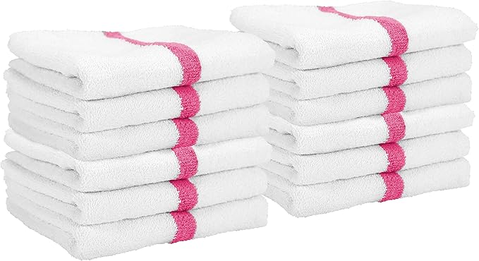 Arkwright White Hand Gym Towels - Pack of 12 - Bulk 100% Cotton Soft Quick Dry Sweat Absorbent Hotel Quality Towels for Workout, Bathroom, Spa, Pool, 16 x 27 in, Pink