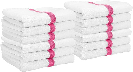 Arkwright White Hand Gym Towels - Pack of 12 - Bulk 100% Cotton Soft Quick Dry Sweat Absorbent Hotel Quality Towels for Workout, Bathroom, Spa, Pool, 16 x 27 in, Pink