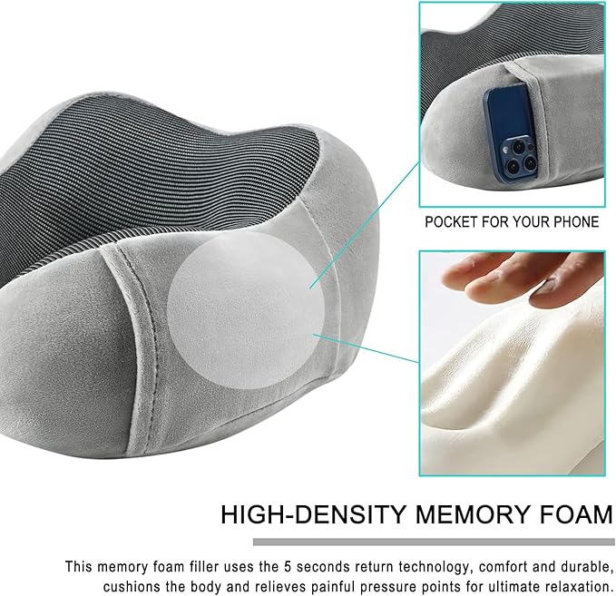 Travel Pillow for Airplane-3 Pack Memory Foam Neck Pillows, Soft Support Travel Essentials for Travelling, Sleeping Rest, Car, Train and Home Use(Grey&Black&Blue)