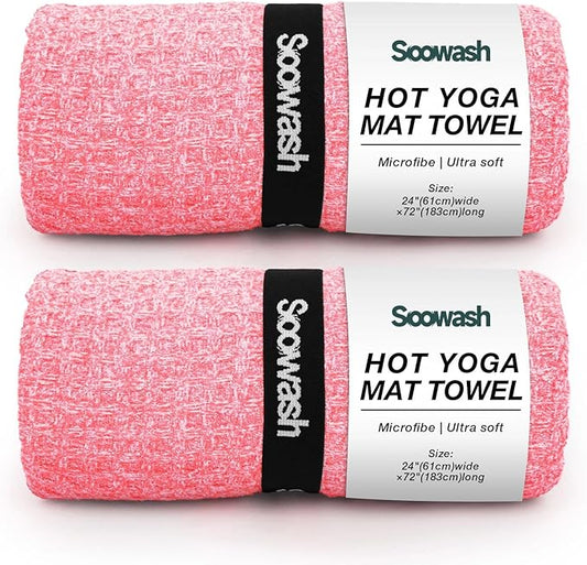 2 Pack Hot Yoga Towel, Yoga Mat Towels Non Slip for Hot Yoga with Strap, Microfiber Yoga Accessories, Soft Absorbent Quick Dry, Pilates Exercise Fitness 24" X 72" Red