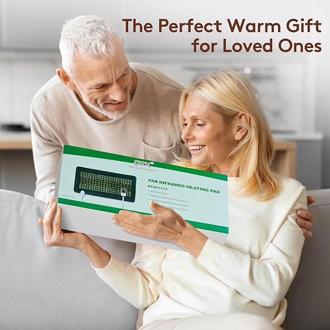 UTK Far Infrared Heating Pad for Back, 5X Deeper Pain Relief for Full Back, Thigh, Hip, Muscle, Hotter to 159℉, Weighted Electric Mat with Jade Tourmaline Stones, 21" x 38" Extra-Large Size