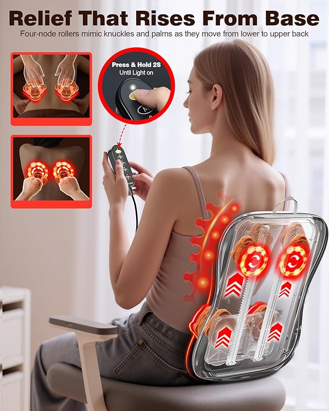 Shiatsu Back Massager with Heat : Up and Down Rolling Massage - Electric Back Massager for Pain Relief Deep Tissue - Heated Lower Back Massager for Office, Homer Use