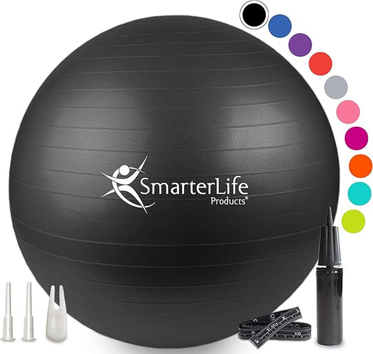 SmarterLife Exercise Ball Yoga Ball for Fitness, Balance, Stability, or Pregnancy, Gym Ball for Core Workout, Physical Therapy, Yoga Ball Chair for Office, Anti-Slip Anti-Burst