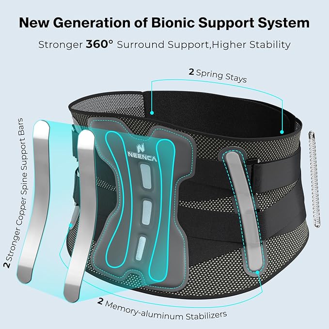 NEENCA Back Brace for Lower Back Pain Relief with Bionic Support System, Adjustable Lumbar Support Belt for Men & Women with Lumbar Pad, Soft Breathable Mesh for Herniated Disc, Sciatica, Scoliosis...