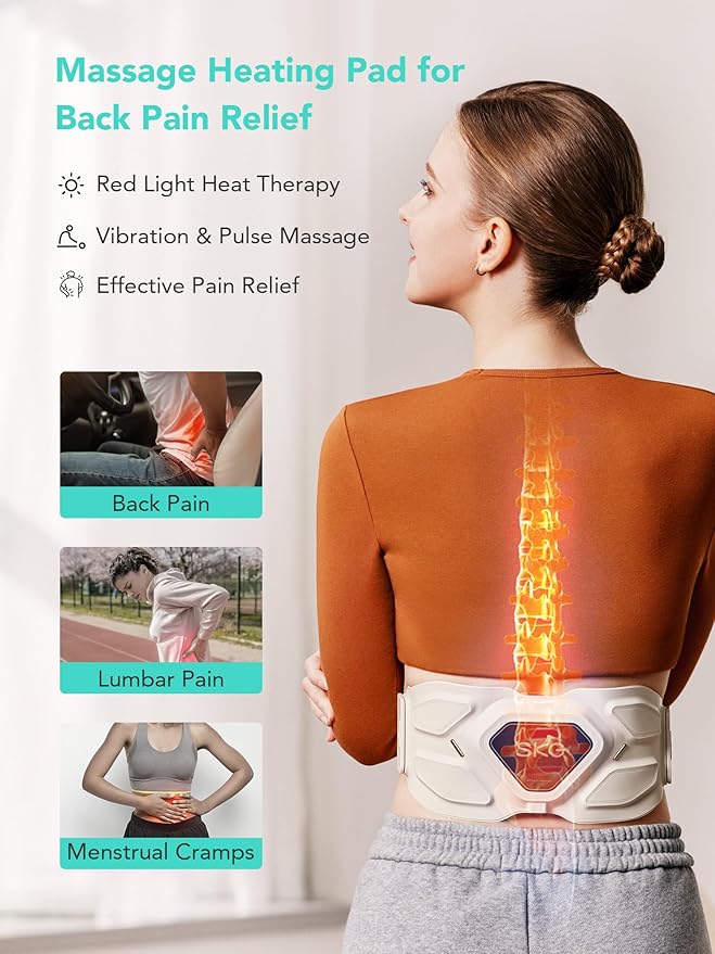 SKG Lower Back Massager Gifts for Men Women for Pain Relief, Adjustable Cordless Heating Pad Infrared Vibrating Back Massager Waist Lumbar Belt