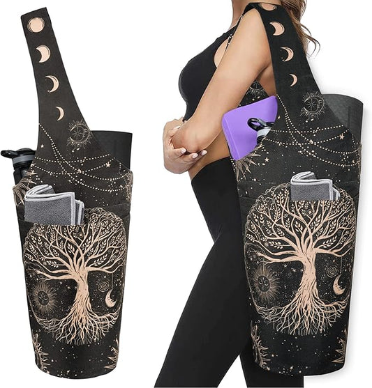 Fashion Printed Yoga Mat Bag with Large Side Pocket & Zipper Pocket Long Tote Yoga Bag Fit Most Size Mats - Holds More Yoga Accessories