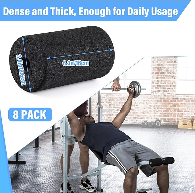 Deekin 8 Pieces Foam Foot Pads Rollers Set High Density Foam Roller for Gym Exercise Machines Equipment Replacements Exercise Massage Muscle Recovery, 6.3" x 3.4" OD x 0.87" ID