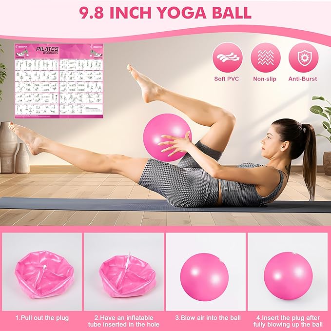 Pilates Ring Set with Resistance Bands Set, Pilates Ball, Sliding Disks – Workout Equipment Home Gym Includes Complete Fitness Poster
