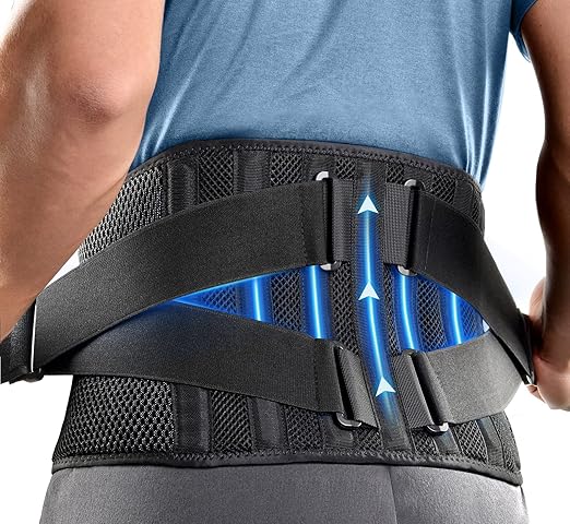 FREETOO Air Mesh Back Brace for Men Women Lower Back Pain Relief with 7 Stays, Adjustable Back Support Belt for Work, Anti-skid Lumbar Support for Sciatica Scoliosis (S(waist:27''-36''), Black)