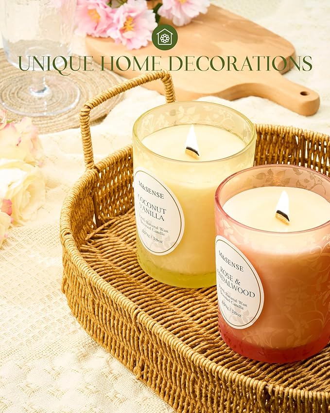 M&SENSE Earl Grey Tea Scented Candle, Cracking Wooden Wick Soy Wax, 18oz 100 Hours Long Lasting Clean Burn, Large Jar Candles for Home Decor, Non-Toxic Relaxing Aromatherapy Gifts for Women