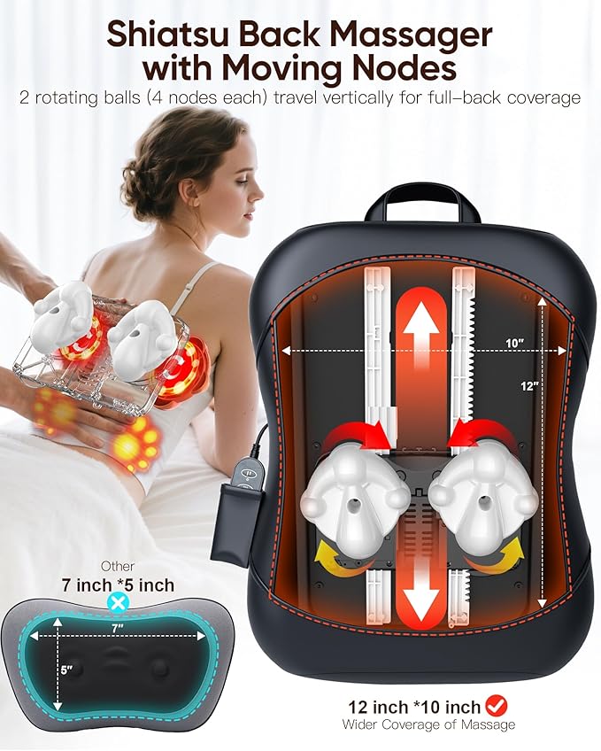 Shiatsu Back Massager with Heat : Up and Down Rolling Massage - Electric Back Massage for Pain Relief Deep Tissue - Lower-Back Massager for Office, Home