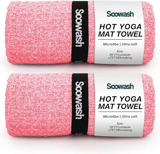 2 Pack Hot Yoga Towel, Yoga Mat Towels Non Slip for Hot Yoga with Strap, Microfiber Yoga Accessories, Soft Absorbent Quick Dry, Pilates Exercise Fitness 28" X 72" Red