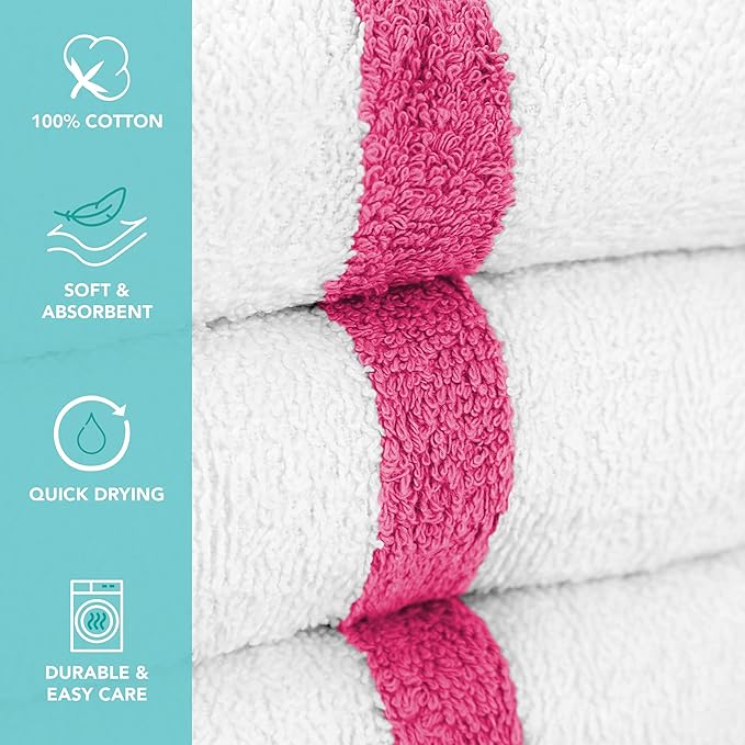 Arkwright White Bath Gym Towel - Case of 60 - Bulk 100% Cotton Soft Quick Dry Sweat Absorbent Hotel Quality Towels for Workout, Bathroom, Spa, Pool, 22 x 44 in, Pink