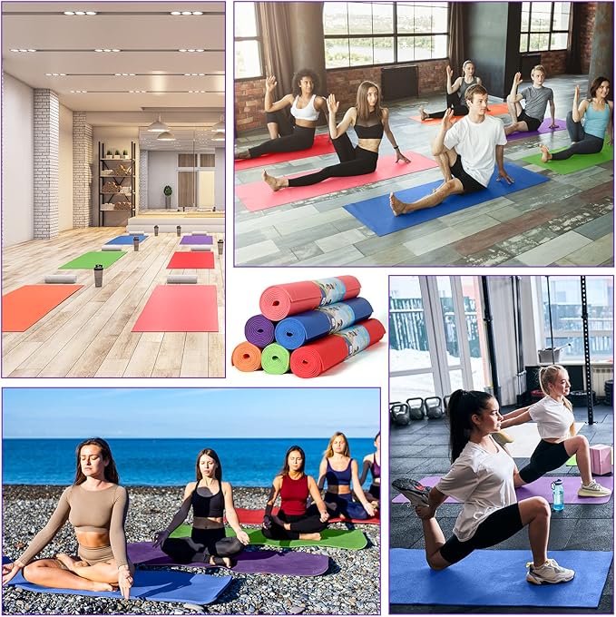 Wettarn 18 Pieces Yoga Mats Bulk Non Slip Exercise Fitness Workout Mats for Women Men Home Workout Gym Floor Exercising, 6 Colors, 68 x 24 x 0.12 Inches
