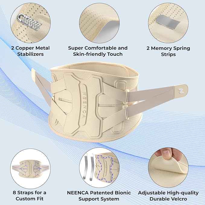 NEENCA Back Brace for Lower Back Pain Relief with Bionic Support System, Lumbar Support Belt for Women&Men with Lumbar Pad, Soft Breathable 3D Knit Fabric for Herniated Disc, Sciatica, Scoliosis -Skin