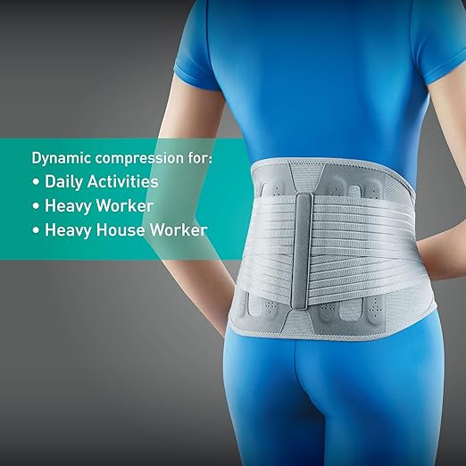 OPPO 2366 High Lumbar Support Back Brace with Flexible Stays - Lower Back Pain Relief, Sciatica Pain Relief, Scoliosis, Herniated Disc - for Elderly and Office Worker (Gray, Medium, 1-Pack)