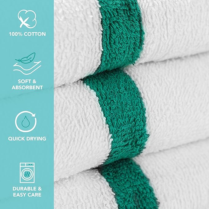 Arkwright White Bath Gym Towel - Pack of 6 - Bulk 100% Cotton Soft Quick Dry Sweat Absorbent Hotel Quality Towels for Workout, Bathroom, Spa, Pool, 22 x 44 in, Green