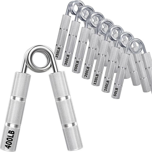 Silver Metal Hand Gripper Set,50LB-400LB 13 Pack No Slip Heavy-Duty Grip Strengthener,Great Wrist & Forearm Hand Exerciser,Home Gym,Hand Grip Strength Trainer