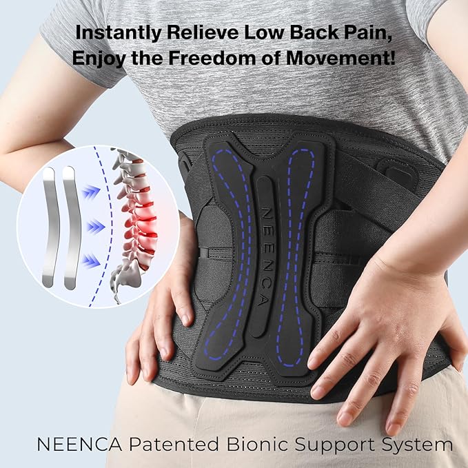 NEENCA Back Brace for Lower Back Pain Relief with Bionic Support System, Lumbar Support Belt for Women&Men with Lumbar Pad, Breathable 3D Knit Fabric for Herniated Disc, Sciatica, Scoliosis... -Black