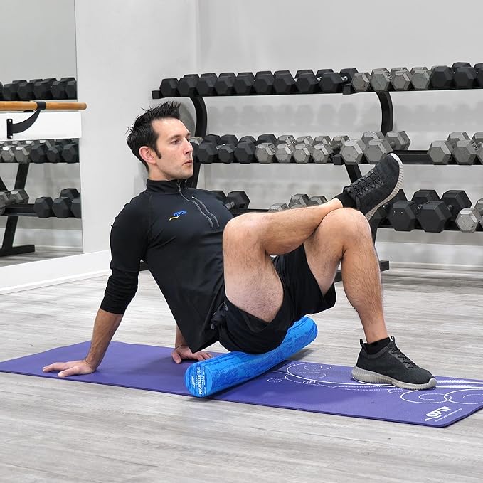 OPTP PRO-Roller Soft Density Foam Roller – Low Density Soft Foam Roller for Physical Therapy, Pilates, Yoga Foam Roll Exercises, and Muscle Recovery - Blue 36" x 4"