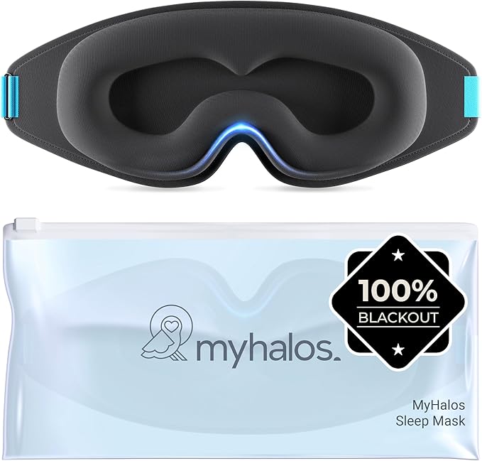 MyHalos® Sleep Mask - Eye Masks for Sleep - 100% Blackout Sleeping Mask for Women, Men & Side Sleepers - 3D Sleeping Eye Mask for Zero Pressure - Award Winning Design, Eyelash Friendly & Breathable