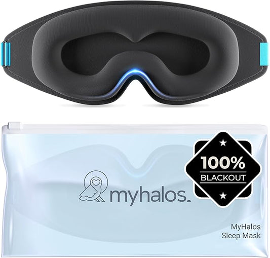 MyHalos® Sleep Mask - Eye Masks for Sleep - 100% Blackout Sleeping Mask for Women, Men & Side Sleepers - 3D Sleeping Eye Mask for Zero Pressure - Award Winning Design, Eyelash Friendly & Breathable