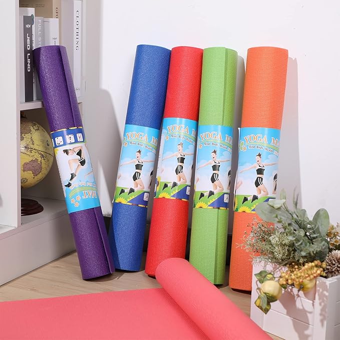 Wettarn 18 Pieces Yoga Mats Bulk Non Slip Exercise Fitness Workout Mats for Women Men Home Workout Gym Floor Exercising, 6 Colors, 68 x 24 x 0.12 Inches