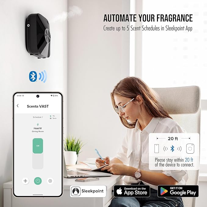 Smart Waterless Essential Oil Diffuser Scent Air Machine for Large Rooms Spaces Home and Commercial Use, Up to 2000 sq ft 400 mL Capacity, Aromatherapy Scent Diffuser, Black ANA