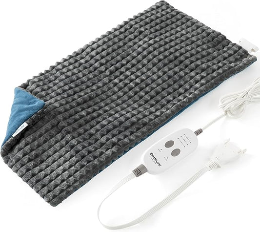 Bedsure Back Heating Pad for Neck and Shoulders, Weighted Heated Pad with Vibration, FSA Eligible Items, Birthday Gifts for Women Men Mom Men, Auto Shut Off, 5lbs 12" x 24", Dark Grey