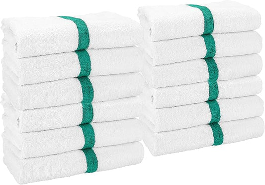 Arkwright White Bath Gym Towel - Pack of 6 - Bulk 100% Cotton Soft Quick Dry Sweat Absorbent Hotel Quality Towels for Workout, Bathroom, Spa, Pool, 22 x 44 in, Green