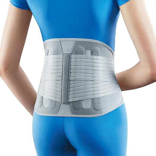 OPPO 2366 High Lumbar Support Back Brace with Flexible Stays - Lower Back Pain Relief, Sciatica Pain Relief, Scoliosis, Herniated Disc - for Elderly and Office Worker (Gray, Medium, 1-Pack)