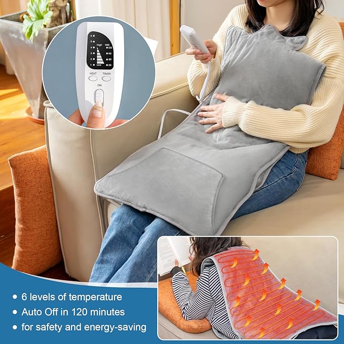 FTOYIN Heating Pad for Back Pain Relief, 16"x54" Large Heating Pad for Neck and Shoulders and Period Cramps, 6 Heat Settings, 4 Timers, Mothers Day Gifts, Birthday Gifts for Women