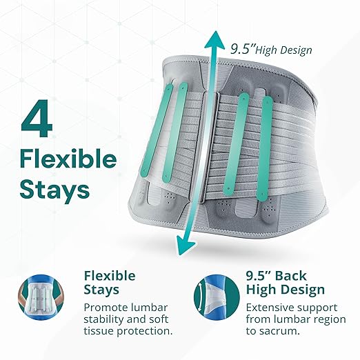 OPPO 2366 High Lumbar Support Back Brace with Flexible Stays - Lower Back Pain Relief, Sciatica Pain Relief, Scoliosis, Herniated Disc - for Elderly and Office Worker (Gray, Small, 1-Pack)