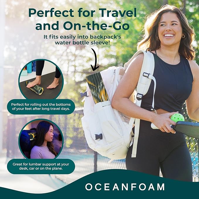 Oceanfoam Ripple Travel Foam Roller (11" x 3.35") Firm Mini Foam Roller for Physical Therapy, Deep Tissue Massage, Back Pain - High Density, Wave Textured - Yoga (Hunter, Gold & Natural Marbled)