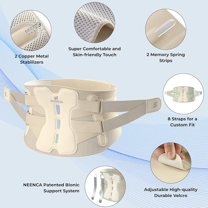 NEENCA Back Brace for Lower Back Pain Relief with Bionic Support System, Adjustable Lumbar Support Belt for Men & Women with Lumbar Pad, Soft Breathable Mesh for Herniated Disc, Sciatica, Scoliosis...
